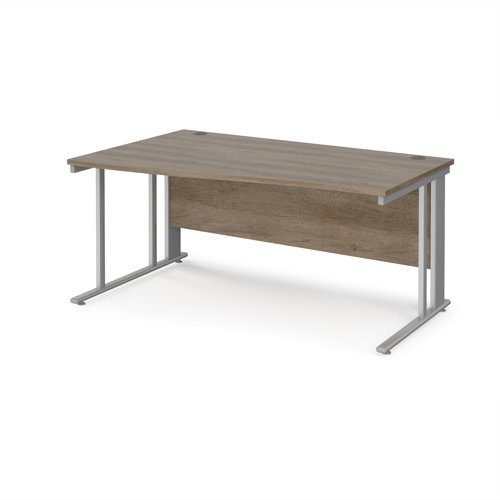 Maestro 25 left hand wave desk 1600mm wide - silver cable managed leg frame, nebraska oak top