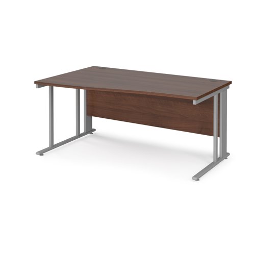 Office Desk Left Hand Wave Desk 1600mm Walnut Top With Silver Frame Maestro 25 Mcm16wlsw