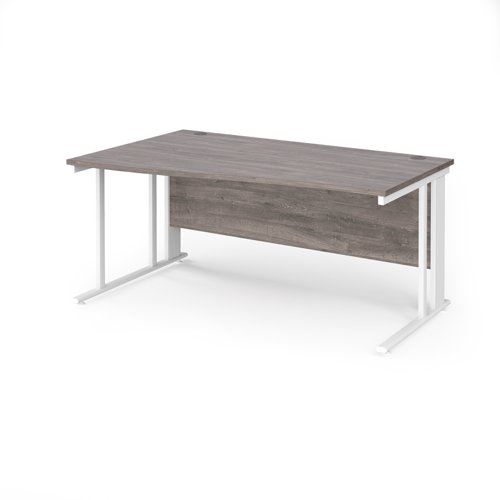 Maestro 25 left hand wave desk 1600mm wide - white cable managed leg frame, grey oak top