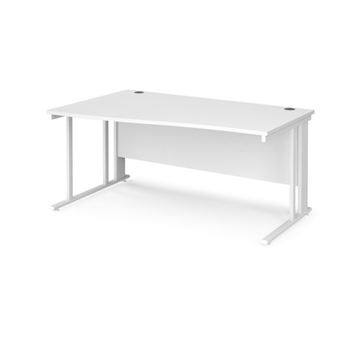 Maestro 25 left hand wave desk 1600mm wide - white cable managed leg frame, white top