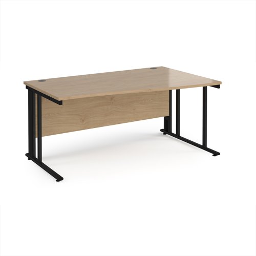 Maestro 25 right hand wave desk 1600mm wide - black cable managed leg frame, kendal oak top