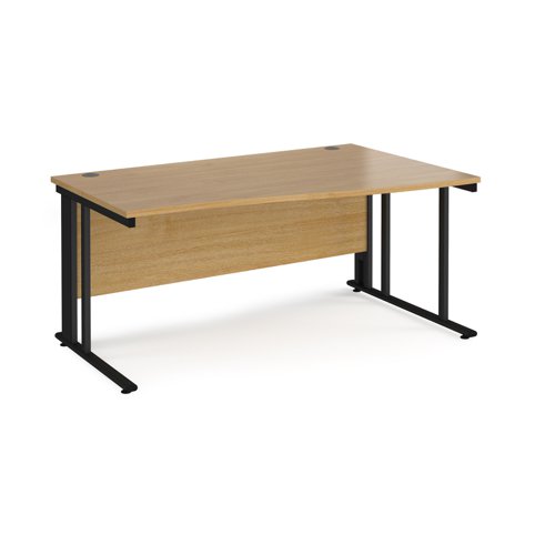 Maestro 25 right hand wave desk 1600mm wide - black cable managed leg frame, oak top