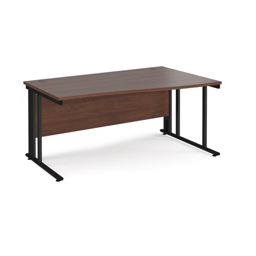 Maestro 25 right hand wave desk 1600mm wide - black cable managed leg frame, walnut top