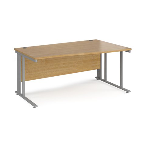 Maestro 25 right hand wave desk 1600mm wide - silver cable managed leg frame, oak top