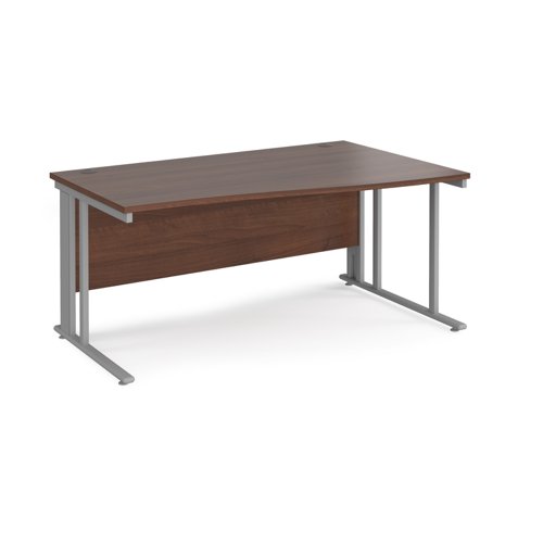 Maestro 25 right hand wave desk 1600mm wide - silver cable managed leg frame, walnut top
