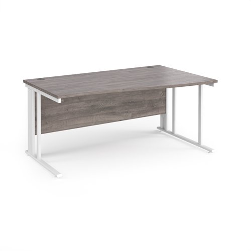 Maestro 25 right hand wave desk 1600mm wide - white cable managed leg frame, grey oak top
