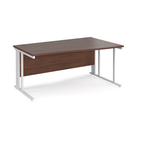 Maestro 25 right hand wave desk 1600mm wide - white cable managed leg frame, walnut top