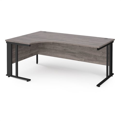 Maestro 25 Left Hand Ergonomic Desk 1800mm Wide Black Cable Managed Leg Frame Grey Oak Top