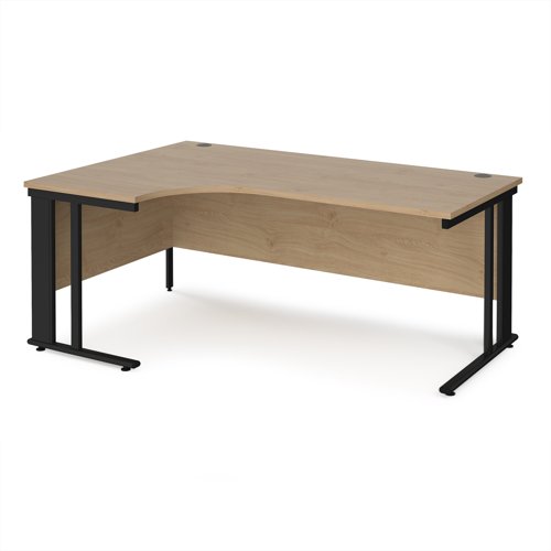 Maestro 25 left hand ergonomic desk 1800mm wide - black cable managed leg frame, kendal oak top