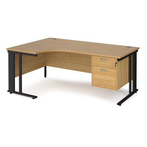 Office Desk Left Hand Corner Desk 1800mm With Pedestal Oak Top With Black Frame 1200mm Depth Maestro 25 Mcm18elp2ko