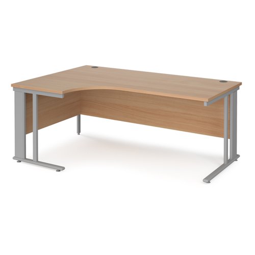 Maestro 25 left hand ergonomic desk 1800mm wide - silver cable managed leg frame, beech top