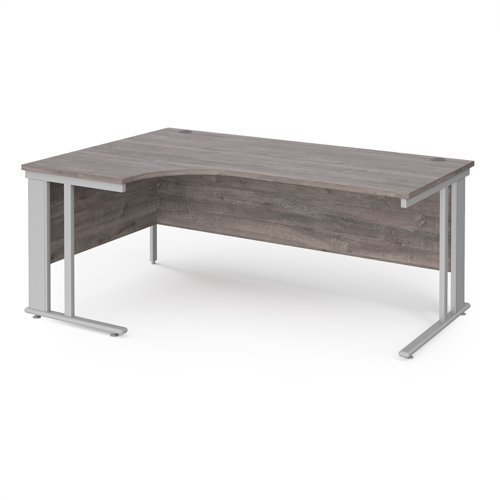 Maestro 25 Left Hand Ergonomic Desk 1800mm Wide Silver Cable Managed Leg Frame Grey Oak Top