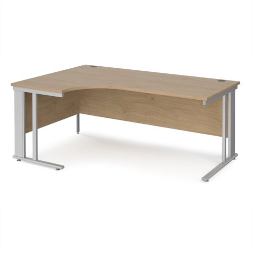 Maestro 25 left hand ergonomic desk 1800mm wide - silver cable managed leg frame, kendal oak top
