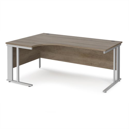 Maestro 25 left hand ergonomic desk 1800mm wide - silver cable managed leg frame, nebraska oak top