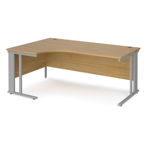 Maestro 25 left hand ergonomic desk 1800mm wide - silver cable managed leg frame, oak top