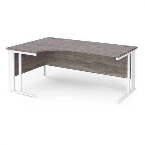 Maestro 25 Left Hand Ergonomic Desk 1800mm Wide White Cable Managed Leg Frame Grey Oak Top