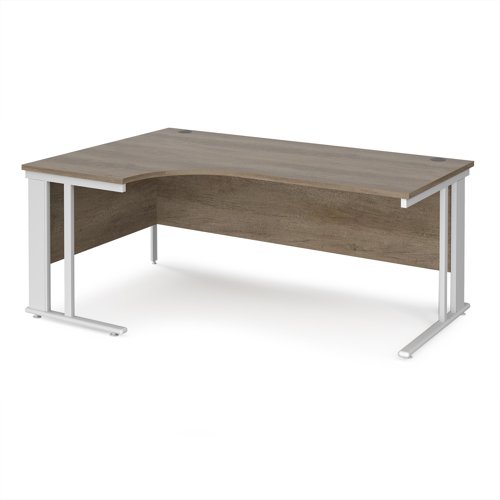 Maestro 25 left hand ergonomic desk 1800mm wide - white cable managed leg frame, nebraska oak top