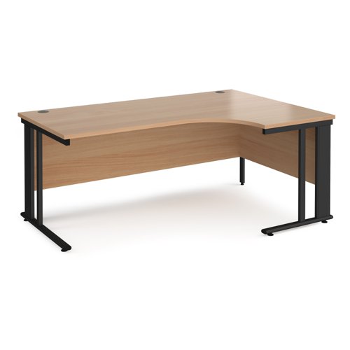 Maestro 25 right hand ergonomic desk 1800mm wide - black cable managed leg frame, beech top