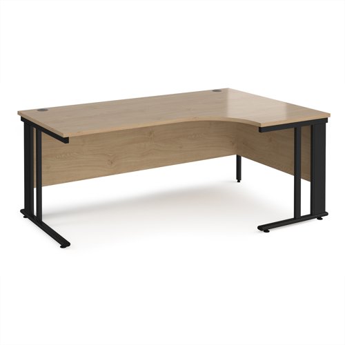 Maestro 25 right hand ergonomic desk 1800mm wide - black cable managed leg frame, kendal oak top