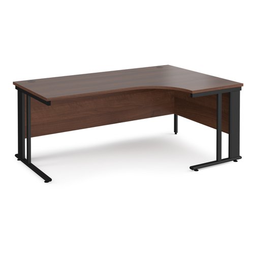 Maestro 25 right hand ergonomic desk 1800mm wide - black cable managed leg frame, walnut top