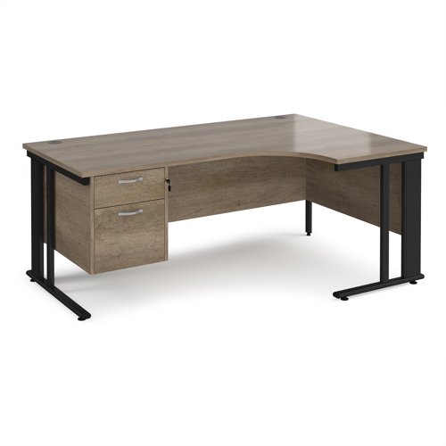 Maestro 25 right hand ergonomic desk 1800mm wide with 2 drawer pedestal - black cable managed leg frame, nebraska oak top