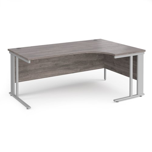 Maestro 25 Right Hand Ergonomic Desk 1800mm Wide Silver Cable Managed Leg Frame Grey Oak Top