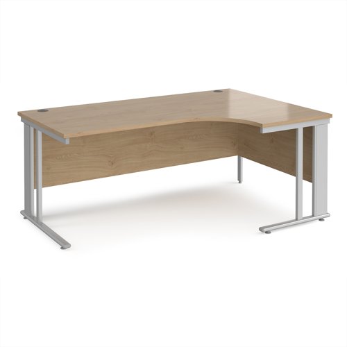 Maestro 25 right hand ergonomic desk 1800mm wide - silver cable managed leg frame, kendal oak top