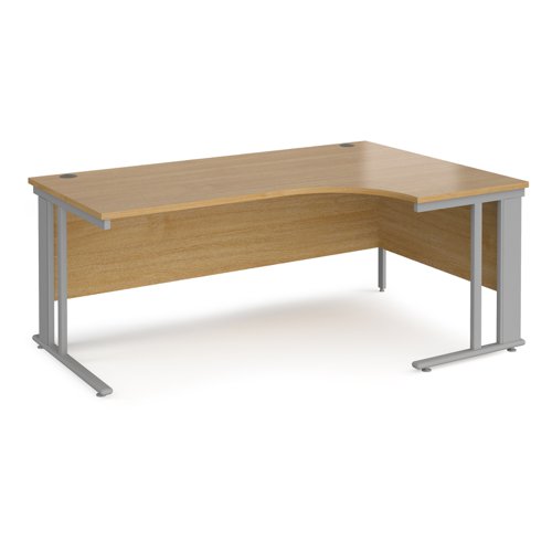 Maestro 25 right hand ergonomic desk 1800mm wide - silver cable managed leg frame, oak top