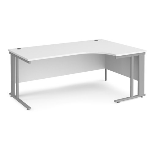 Maestro 25 right hand ergonomic desk 1800mm wide - silver cable managed leg frame, white top