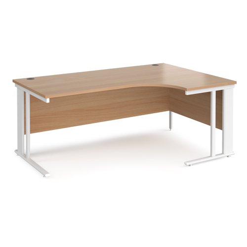 Maestro 25 right hand ergonomic desk 1800mm wide - white cable managed leg frame, beech top