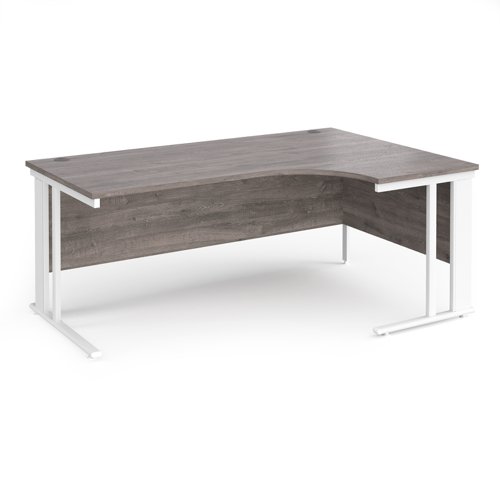 Maestro 25 Right Hand Ergonomic Desk 1800mm Wide White Cable Managed Leg Frame Grey Oak Top