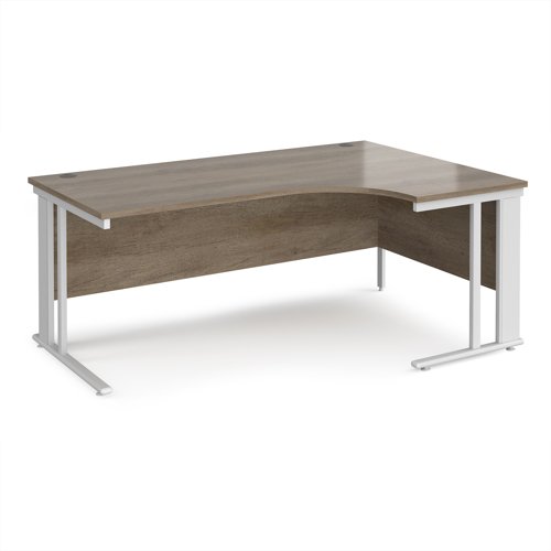 Maestro 25 right hand ergonomic desk 1800mm wide - white cable managed leg frame, nebraska oak top
