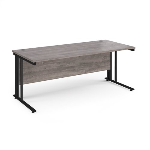 Maestro 25 Straight Desk 1800mm X 800mm Black Cable Managed Leg Frame Grey Oak Top