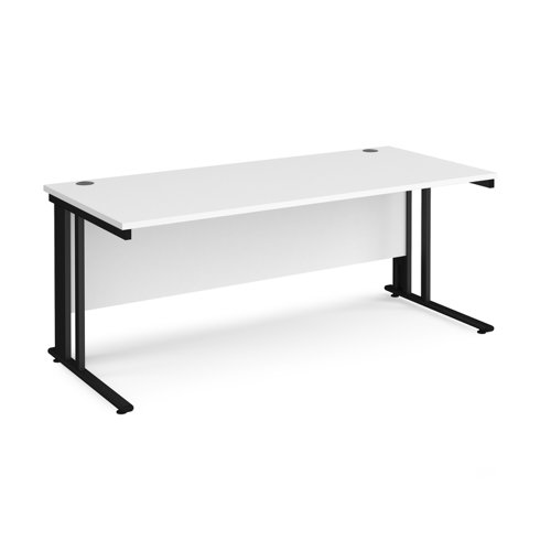 Office Desk 1800mm Rectangular Desk With Cable Managed Leg White Tops With Black Frames Maestro 25