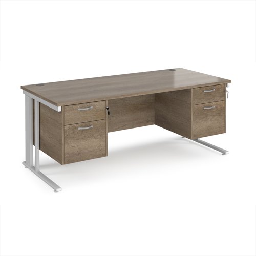 Maestro 25 straight desk 1800mm x 800mm with two x 2 drawer pedestals - white cable managed leg frame, nebraska oak top