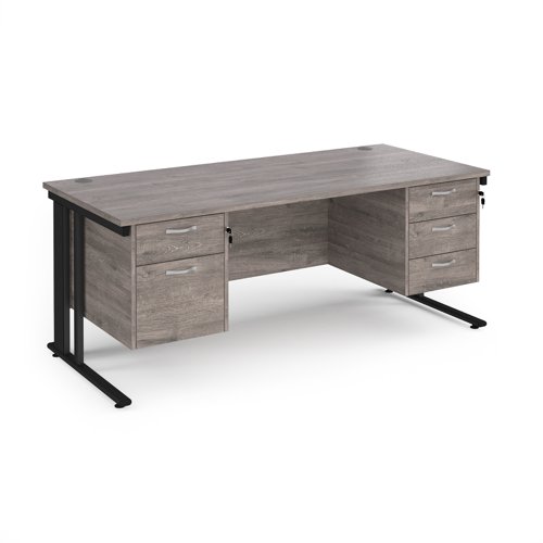 Maestro 25 Straight Desk 1800mm X 800mm With 2 And 3 Drawer Pedestals Black Cable Managed Leg Frame Grey Oak Top