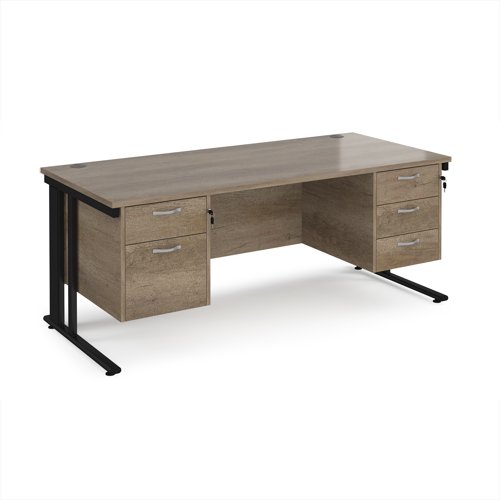 Maestro 25 straight desk 1800mm x 800mm with 2 and 3 drawer pedestals - black cable managed leg frame, nebraska oak top