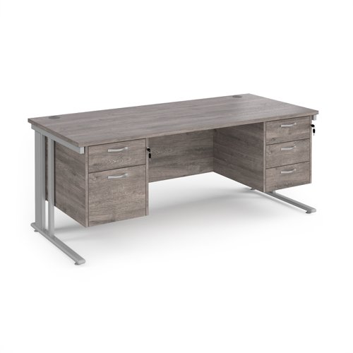 Maestro 25 Straight Desk 1800mm X 800mm With 2 And 3 Drawer Pedestals Silver Cable Managed Leg Frame Grey Oak Top