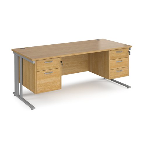 Maestro 25 straight desk 1800mm x 800mm with 2 and 3 drawer pedestals - silver cable managed leg frame, oak top