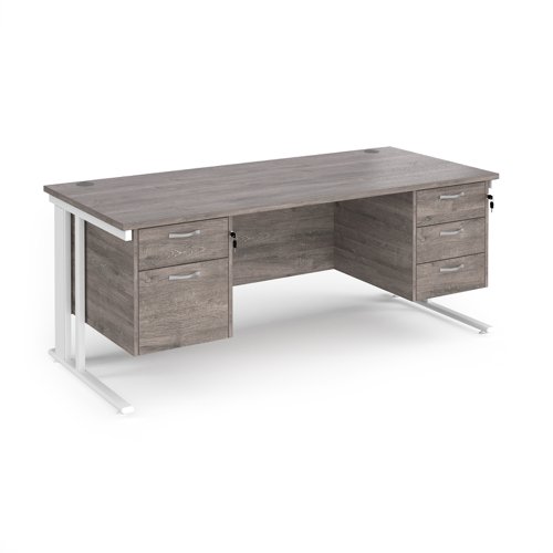 Maestro 25 straight desk 1800mm x 800mm with 2 and 3 drawer pedestals - white cable managed leg frame, grey oak top