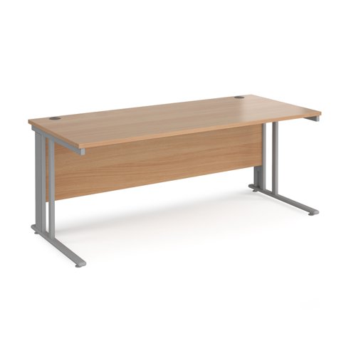 Office Desk 1800mm Rectangular Desk With Cable Managed Leg Beech Tops With Silver Frames Maestro 25