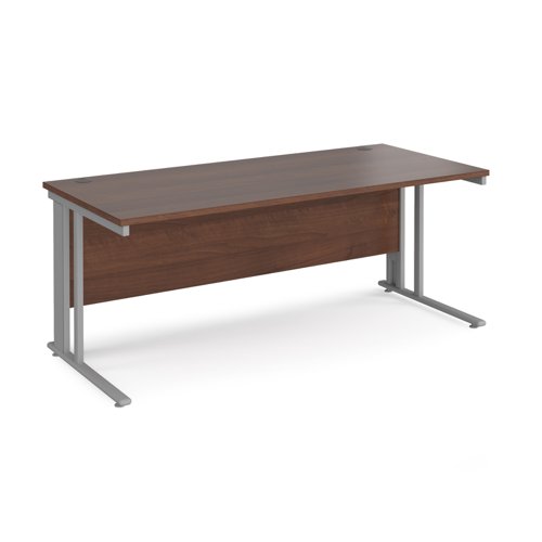 Maestro 25 straight desk 1800mm x 800mm - silver cable managed leg frame, walnut top