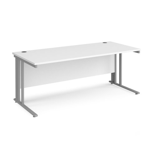 Office Desk 1800mm Rectangular Desk With Cable Managed Leg White Tops With Silver Frames Maestro 25