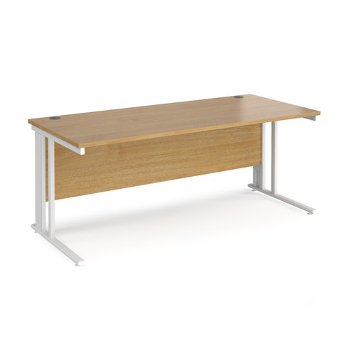 Office Desk 1800mm Rectangular Desk With Cable Managed Leg Oak Tops With White Frames Maestro 25