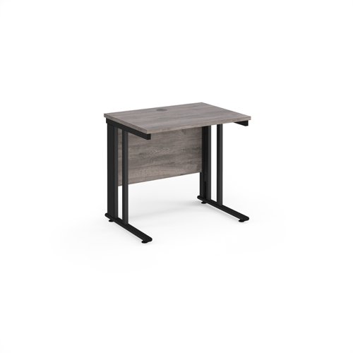 Maestro 25 Straight Desk 800mm X 600mm Black Cable Managed Leg Frame Grey Oak Top