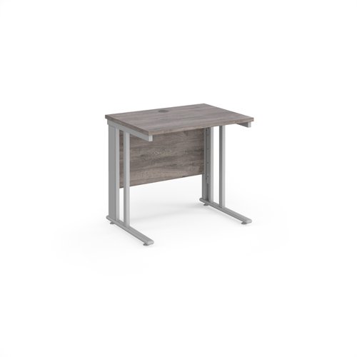 Maestro 25 Straight Desk 800mm X 600mm Silver Cable Managed Leg Frame Grey Oak Top