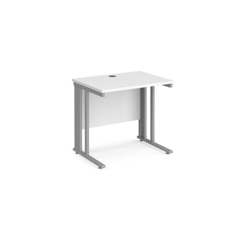 Maestro 25 Straight Desk 800mm X 600mm Silver Cable Managed Leg Frame White Top