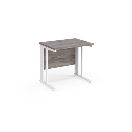 Maestro 25 straight desk 800mm x 600mm - white cable managed leg frame, grey oak top