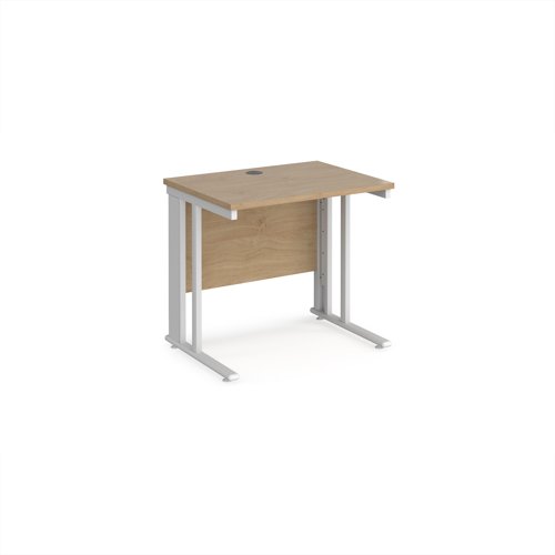 Maestro 25 straight desk 800mm x 600mm - white cable managed leg frame, Kendal Oak top