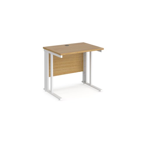 Maestro 25 Straight Desk 800mm X 600mm White Cable Managed Leg Frame Oak Top